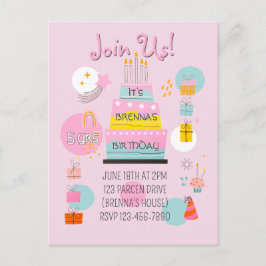 Invitación de cumpleaños infantil caprichosa y div