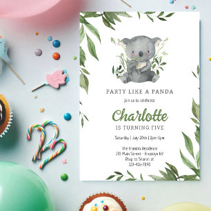 Invitación de cumpleaños infantil como un panda