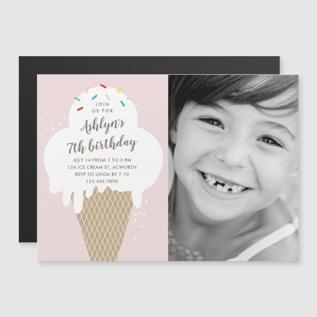 Invitación de cumpleaños infantil con cono de hela (Anverso/Reverso)