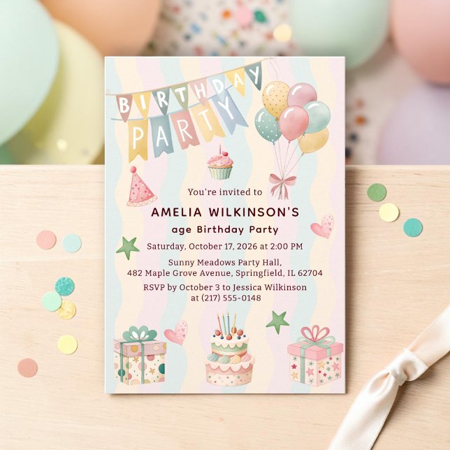 Invitación de cumpleaños infantil con Pastel Suave (Subido por el creador)