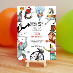 Invitación de cumpleaños infantil con tema de circ