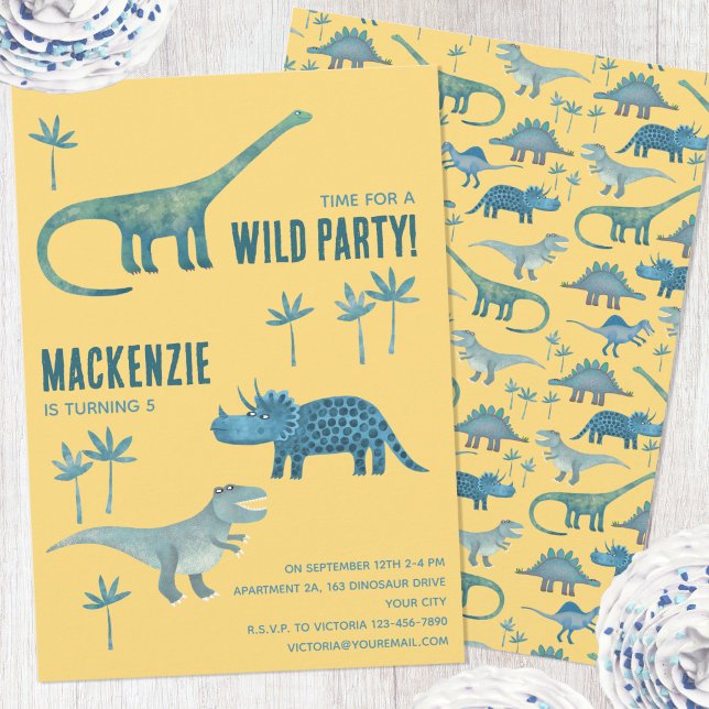 Invitación de cumpleaños infantil con tema de dino (Fun dinosaur personalized kids birthday party invitation)