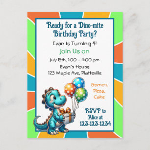Invitación de cumpleaños infantil con tema de dino
