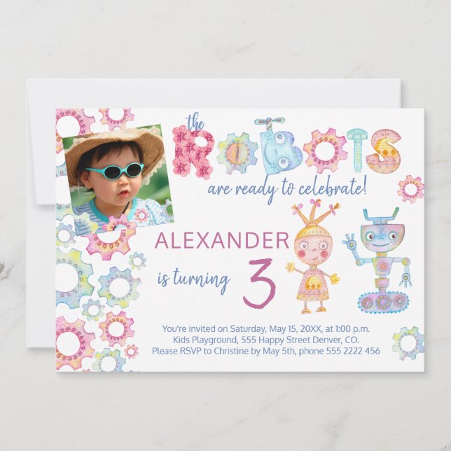 Invitación de cumpleaños infantil con temática de  (Anverso)