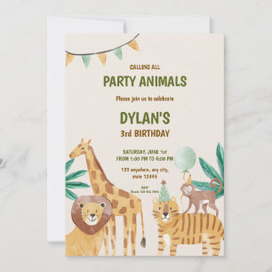 Invitación de cumpleaños infantil de animal del bo