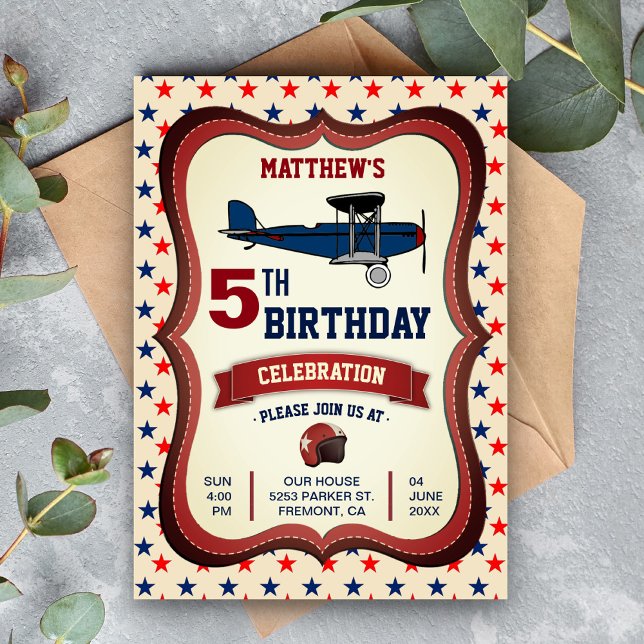 Invitación de cumpleaños infantil de avión retro v (Subido por el creador)