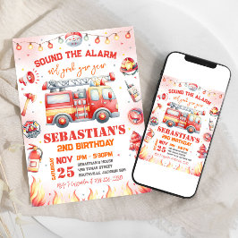 Invitación de cumpleaños infantil de bomberos cami