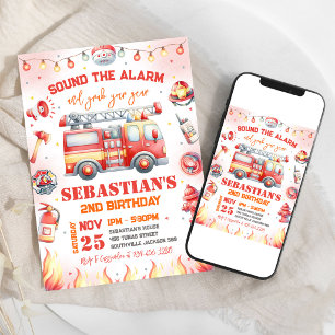 Invitación de cumpleaños infantil de bomberos cami
