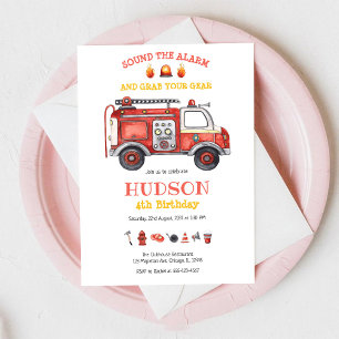 Invitación de cumpleaños infantil de bomberos con