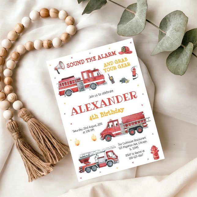 Invitación de cumpleaños infantil de bomberos con  (Subido por el creador)