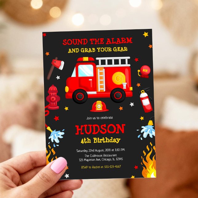 Invitación de cumpleaños infantil de bomberos con  (Subido por el creador)