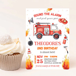 Invitación de cumpleaños infantil de bomberos con 