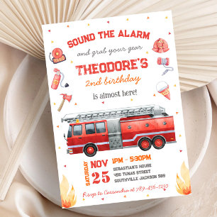 Invitación de cumpleaños infantil de bomberos con 