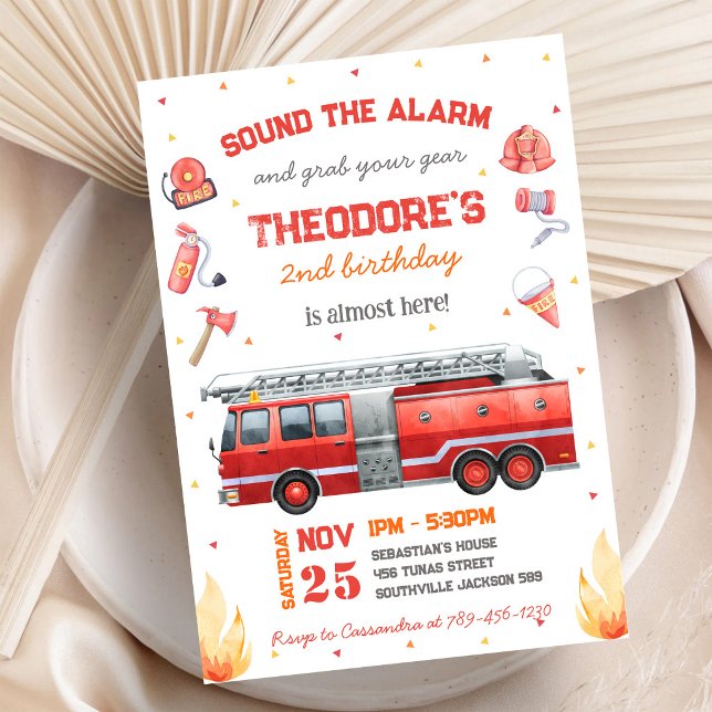Invitación de cumpleaños infantil de bomberos con  (Subido por el creador)