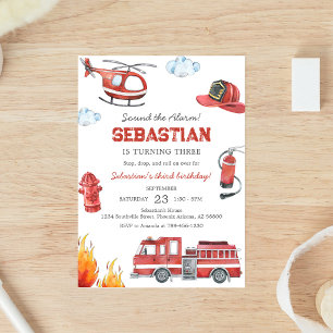Invitación de cumpleaños infantil de bomberos con 