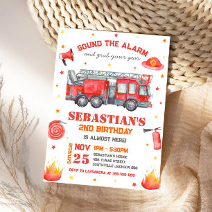 Invitación de cumpleaños infantil de bomberos con 