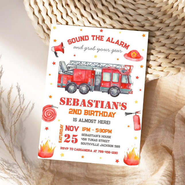 Invitación de cumpleaños infantil de bomberos con  (Subido por el creador)