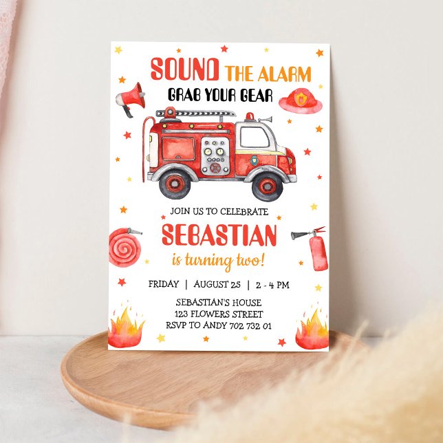 Invitación de cumpleaños infantil de bomberos con  (Subido por el creador)