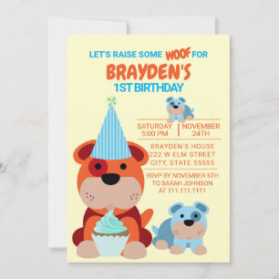 Invitación de cumpleaños infantil de cachorro ador