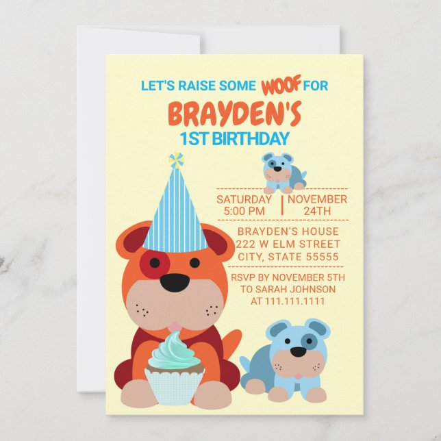 Invitación de cumpleaños infantil de cachorro ador (Anverso)