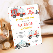 Invitación de cumpleaños infantil de camión de bom