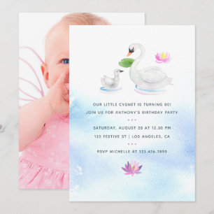 invitación de cumpleaños infantil de cisne acuarel
