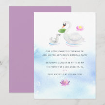 Invitación de cumpleaños infantil de cisne en acua