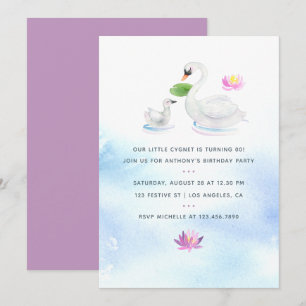 Invitación de cumpleaños infantil de cisne en acua