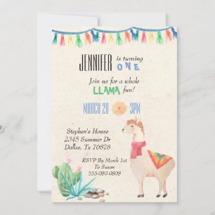 Invitación de Cumpleaños Infantil de Llama Alpaca