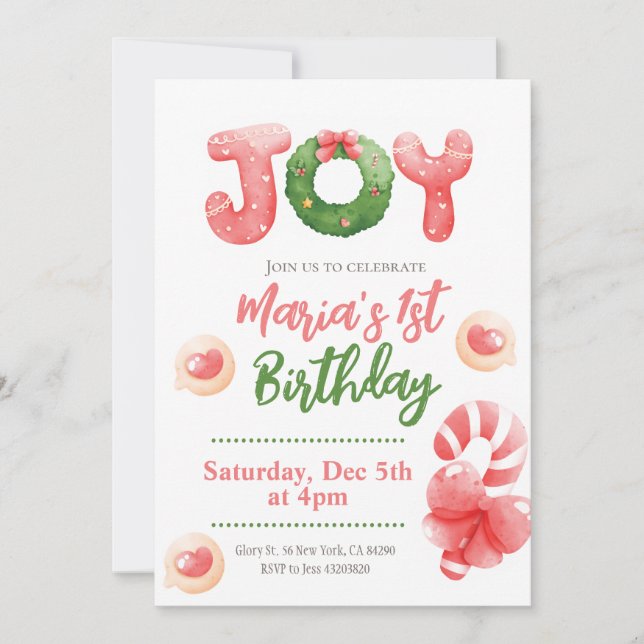 Invitación de cumpleaños infantil de Navidad de in (Anverso)