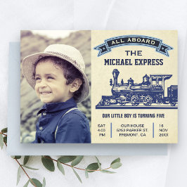 Invitación de cumpleaños infantil de tren retro vi