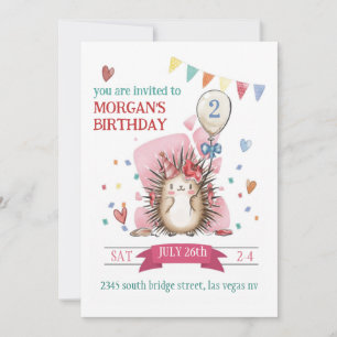 Invitación de cumpleaños infantil erizo rosa