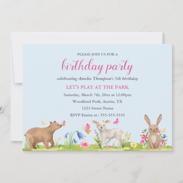 Invitación de Cumpleaños Infantil Flor Dulce de Pr (Anverso)