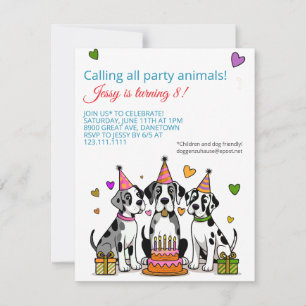 Invitación de cumpleaños infantil Gran Danés cacho