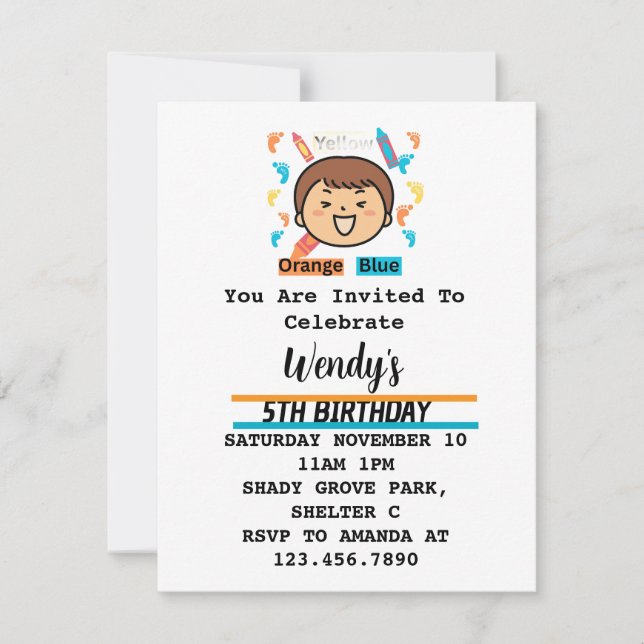 Invitación de Cumpleaños Infantil Huellas (Anverso)