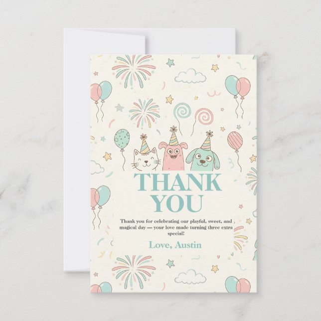 Invitación de cumpleaños infantil juguetona dulce  (Anverso)