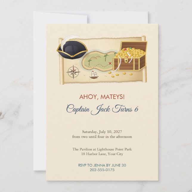 Invitación de cumpleaños infantil Mapa del tesoro  (Anverso)