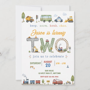 Invitación de cumpleaños infantil para transporte