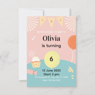 Invitación de cumpleaños infantil Pastel Cute Bunn