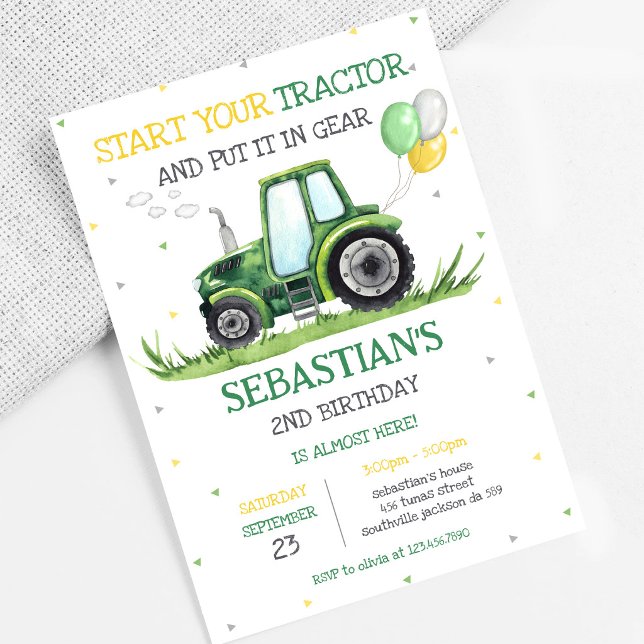 Invitación de cumpleaños infantil Tractor Verde (Subido por el creador)