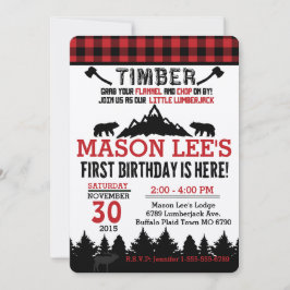 Invitación de cumpleaños inicial a Buffalo Plaid L