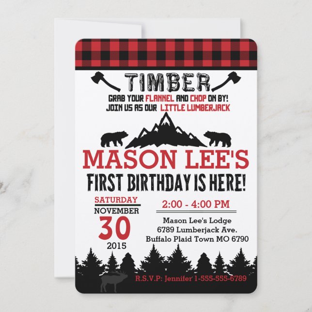 Invitación de cumpleaños inicial a Buffalo Plaid L (Anverso)