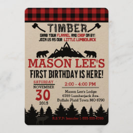 Invitación de cumpleaños inicial a Buffalo Plaid L