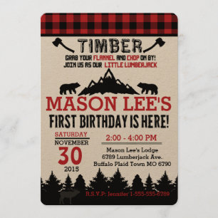 Invitación de cumpleaños inicial a Buffalo Plaid L