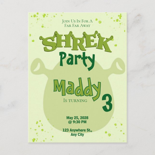 Invitación de Cumpleaños Inspirada en Shrek | Muy  (Anverso)
