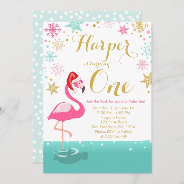 Invitación de cumpleaños invierno Nieve de Navidad (Anverso / Reverso)