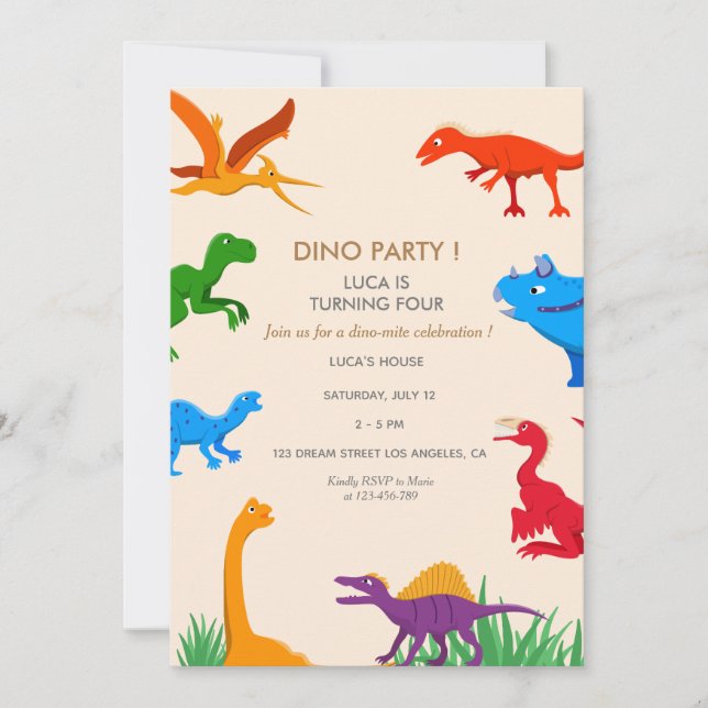 Invitación de cumpleaños Invitación a dinosaurios (Anverso)