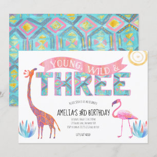 Invitación de cumpleaños joven, salvaje y tres