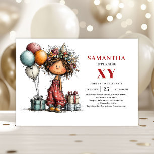 Invitación de Cumpleaños Juguetona Niña Pequeña y