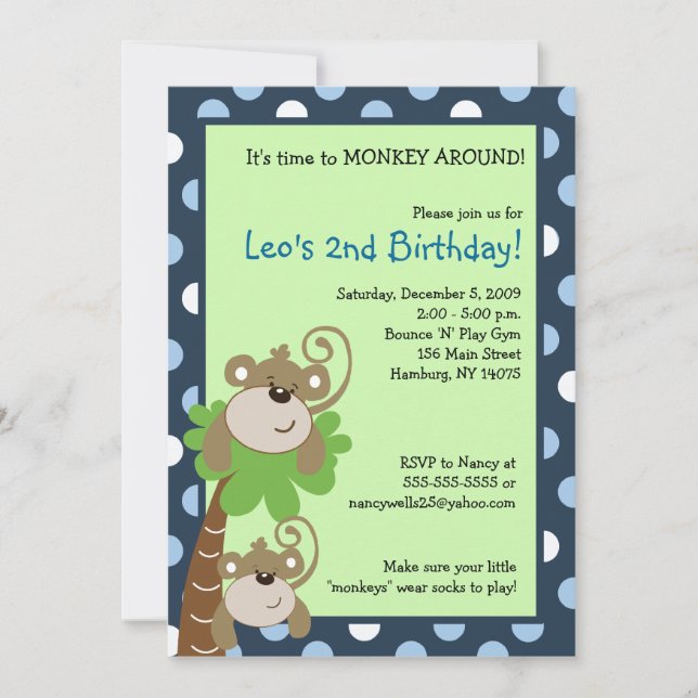 Invitación de cumpleaños Jungle Monkey Time 5x7 co (Anverso)
